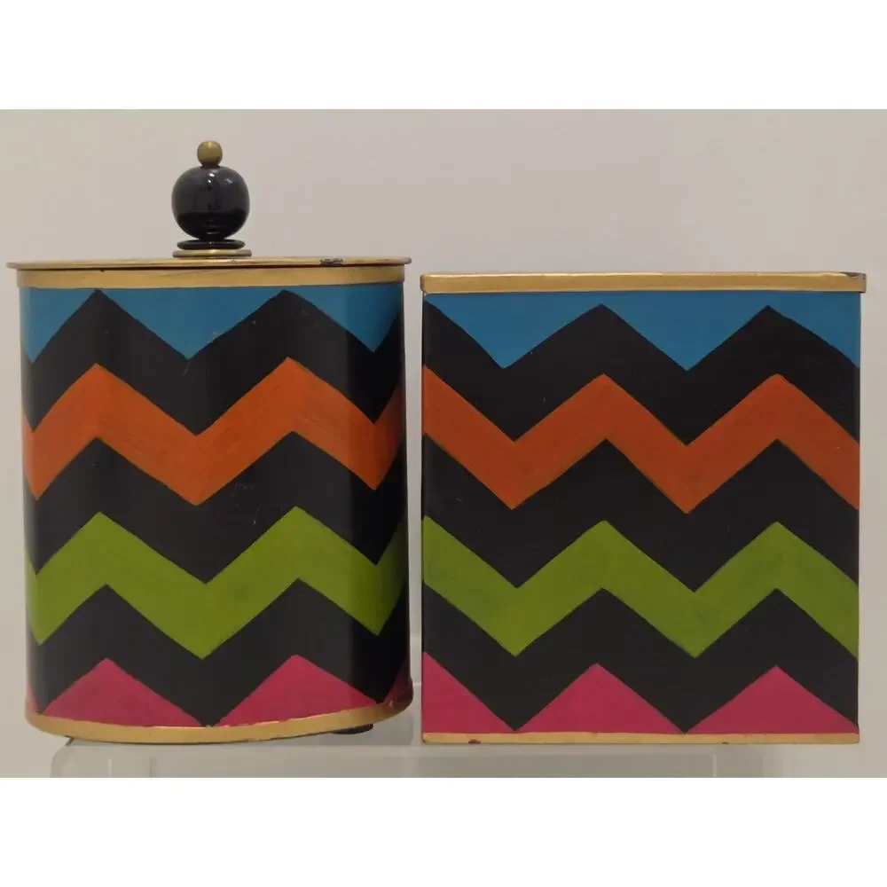 Mackenzie Childs Trampoline Boutique Set Tissue Box/Trinket Tray/ Cotton Box Set